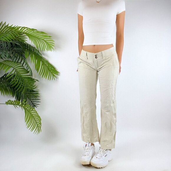 Women's Vintage Gap Beige Coastal Chic Beachy Boho Bootcut Linen Pants / 2 - Picture 3 of 4